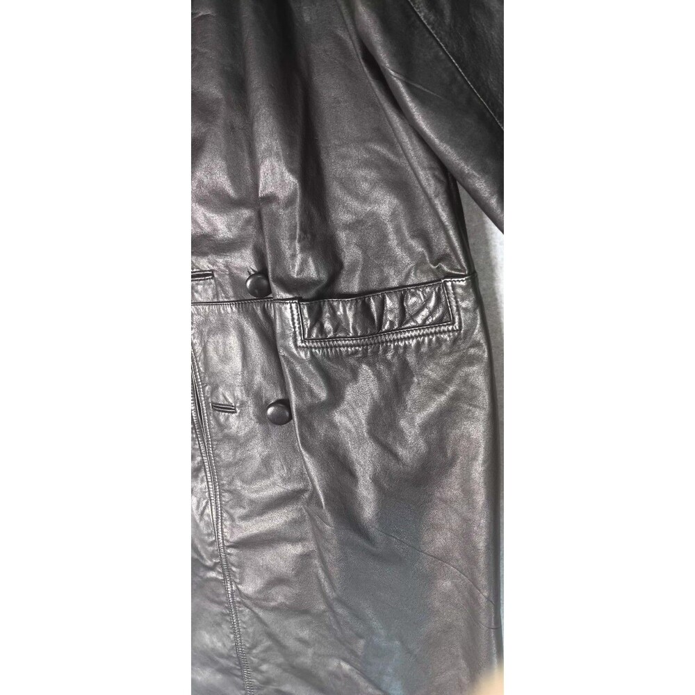 VTG G III Double Breasted Full Length Leather Trench Coat L Black Matrix Grunge - Picture 7 of 15